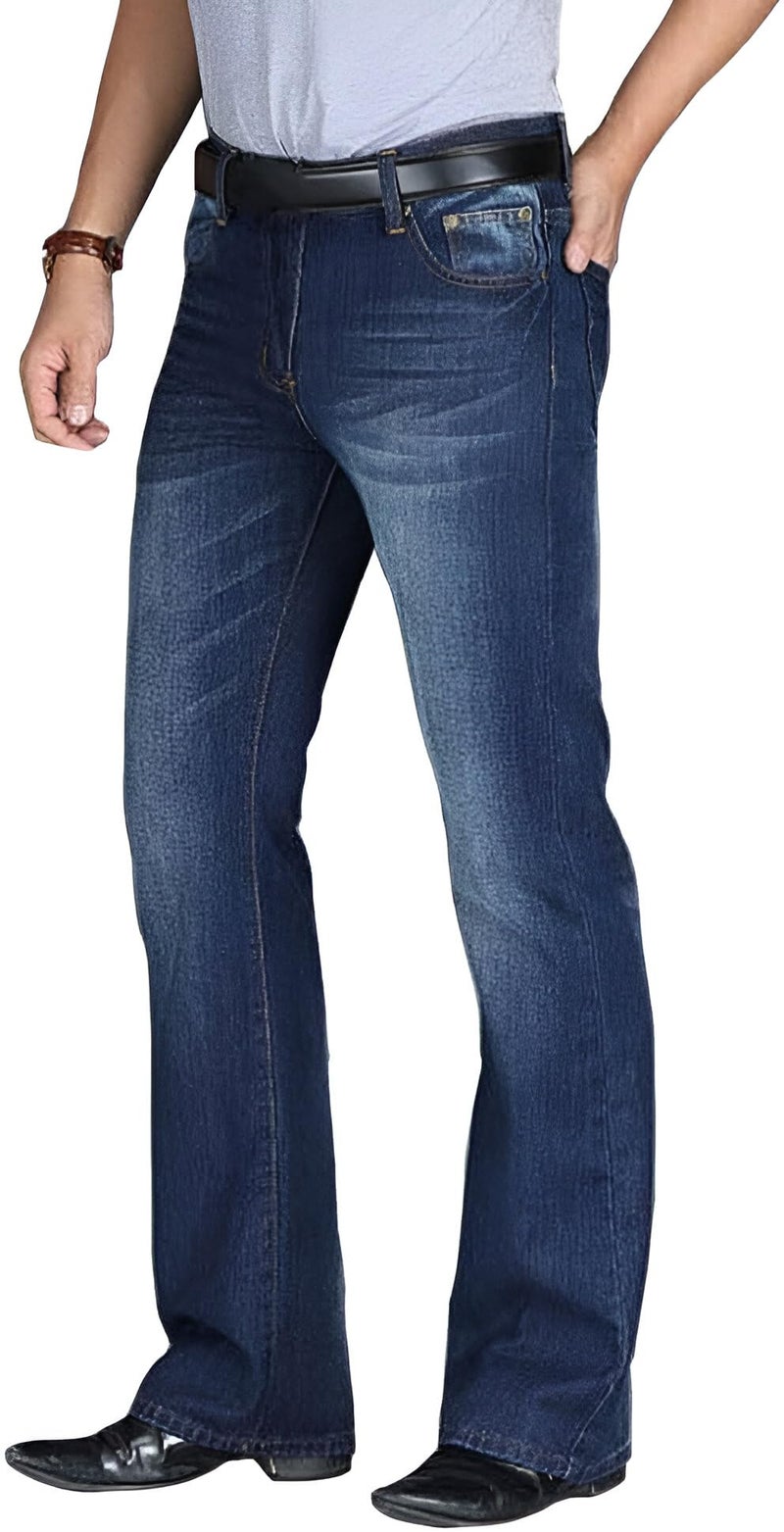 Ben Martin Men’s Bell Bottom Jeans || Bootcut Denim Pants || Wide Leg Flared Jean's for Men || High Waist Stretchable Retro Fit || Cotton Jean for College Casual Dark Blue, Size 36 (0) - Image 5