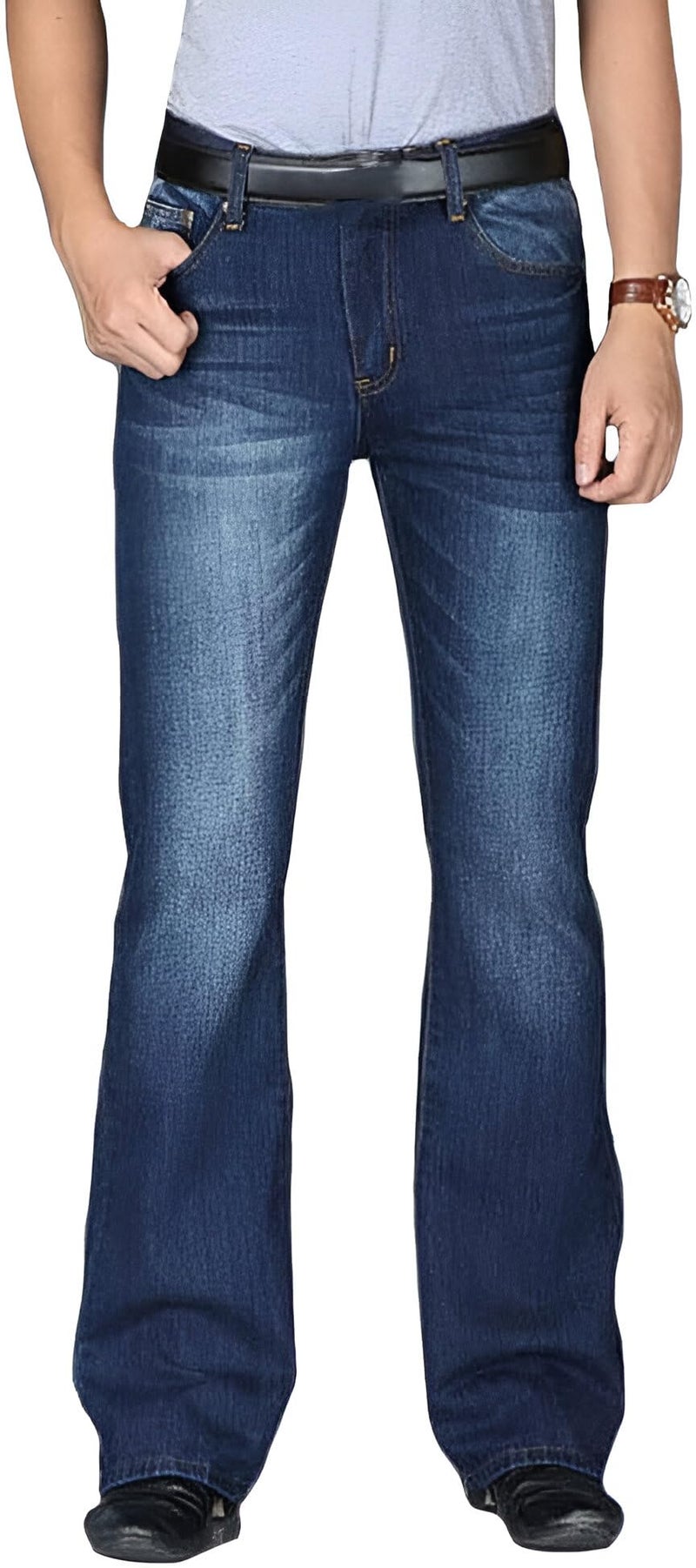 Ben Martin Men’s Bell Bottom Jeans || Bootcut Denim Pants || Wide Leg Flared Jean's for Men || High Waist Stretchable Retro Fit || Cotton Jean for College Casual Dark Blue, Size 36 (0) - Image 3