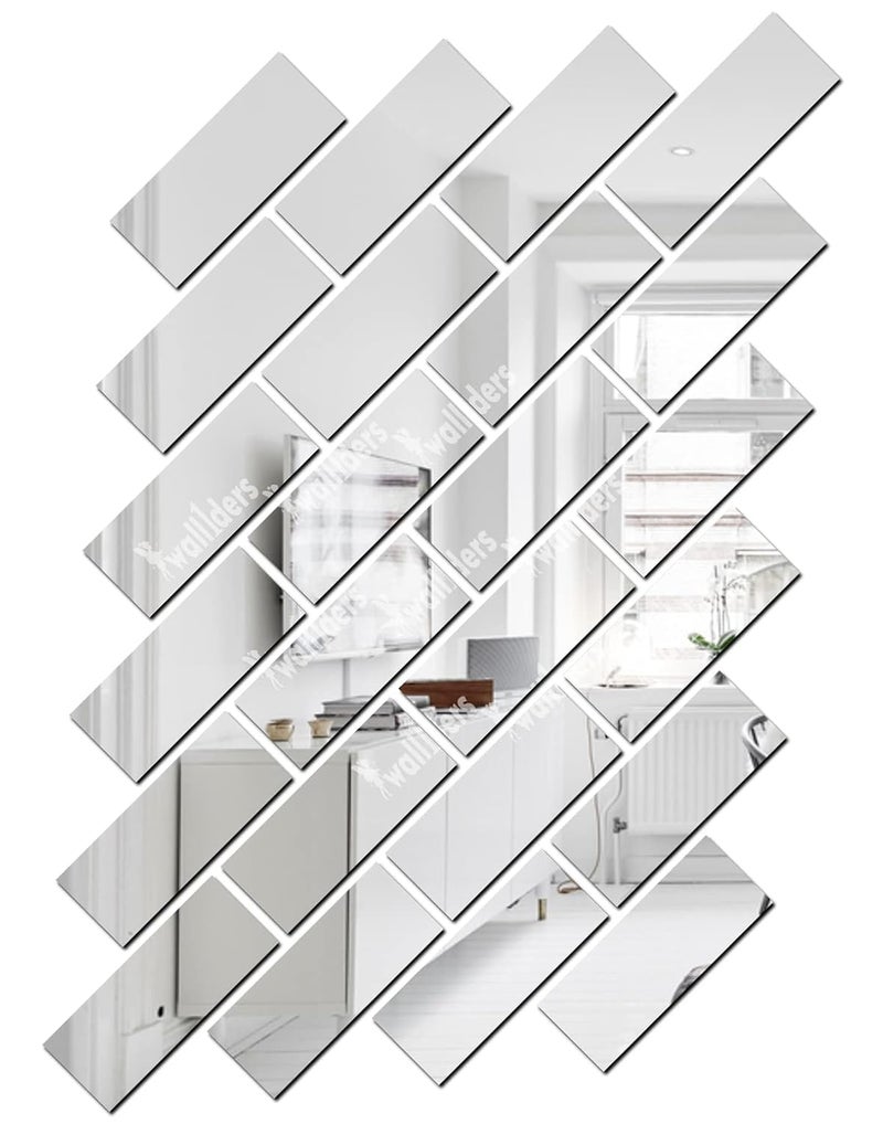 Wall1ders Wall1der Rectangle 25 Each Piece Size 15cm x 6 cm mirror stickers for wall acrylic mirror wall decor sticker mirror stickers for wall acrylic mirror wall decor sticker wall mirror stickers Acrylic Stickers Wall Stickers for Hall Room Bed Room Kitchen Silver