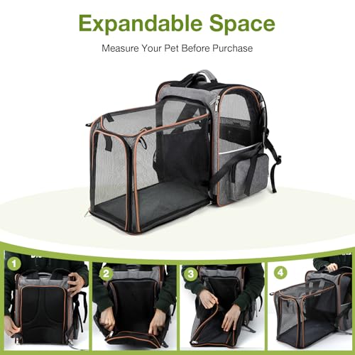 Lekebobor Extra Large Cat Backpack Carrier Expandable Pet Carrier Backpack for Small/Medium Dogs and Medium/Large Cats, Grey - Image 3