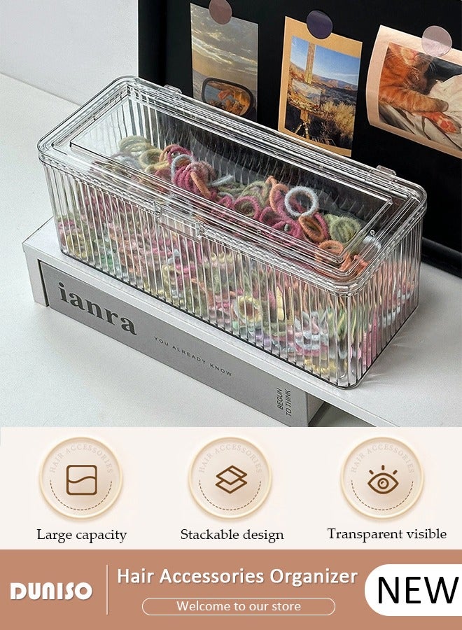 DUNISO Hair Accessories Organizer for Girls, Bathroom Containers for Headband, Bows,Hair Tie,Hair Tools, Scrunchie, Cotton Swab Organization, Desk Storage Box with Lids for Women Girls  - Image 1