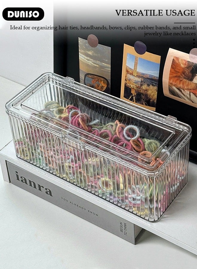 DUNISO Hair Accessories Organizer for Girls, Bathroom Containers for Headband, Bows,Hair Tie,Hair Tools, Scrunchie, Cotton Swab Organization, Desk Storage Box with Lids for Women Girls  - Image 5