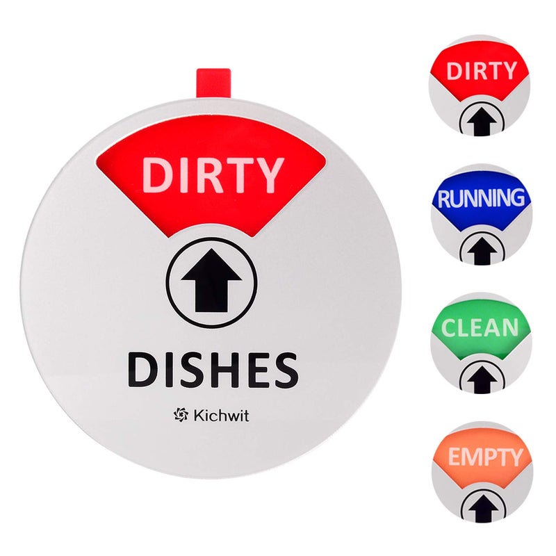 Kichwit Dishwasher Magnet Clean Dirty Sign Indicator with Running and Empty Options, Works on All Dishwashers, Non-Scratch Strong Magnetic Backing, Residue Free Adhesive Included, 4 Inch, Silver - Image 2