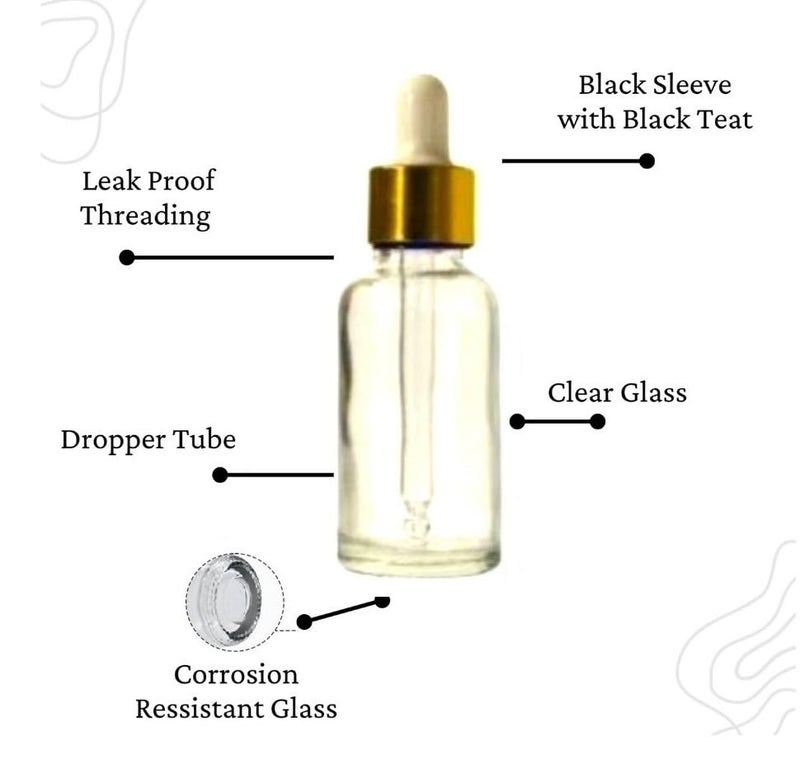VOW 30 ML Transparent Round Empty Glass Bottle Glass Dropper Gold Ring Silicone White Teat Refillable Reusable Leak Proof for Essential Oils PerfumesPack of 12 - Image 3