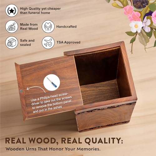 INTAJ Handcarved Wooden Cremation Urn for Human Ashes - Tree of Life Design, 180 lbs Capacity, Suitable for Adult Men and Women - Decorative Funeral Urn Box and Casket - Wooden Carved Box - Image 3