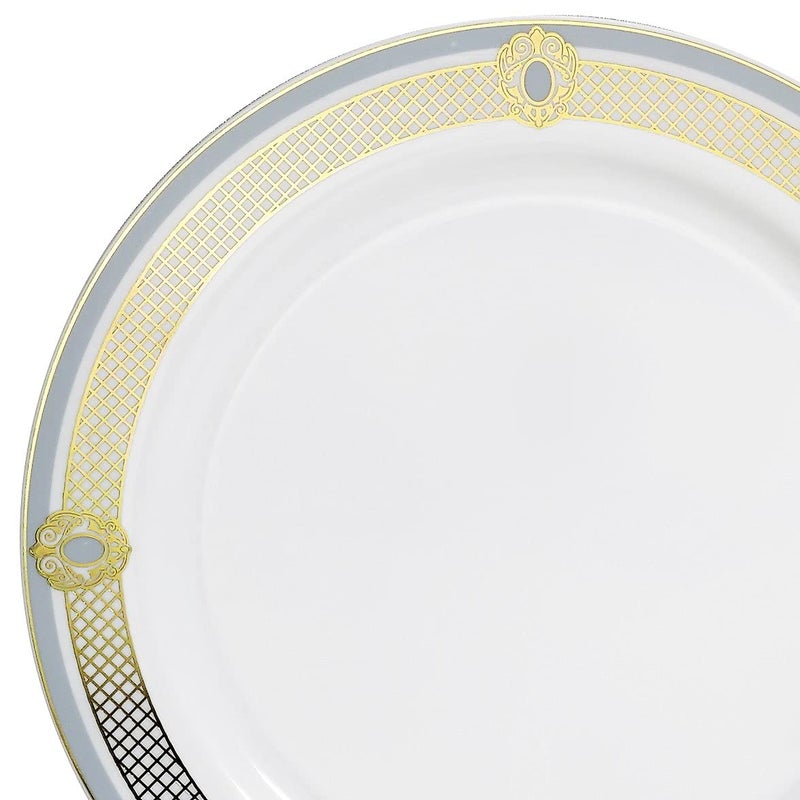 OCCASIONS FINEST PLA "" OCCASIONS "" 50 Plates Pack (25 Guests)-Wedding Party Disposable Plastic Plate Set -25 x 10.25'' Dinner + 25 x 7.5'' Salad & Dessert plates (Royal in White/Blue & Gold) - Image 3