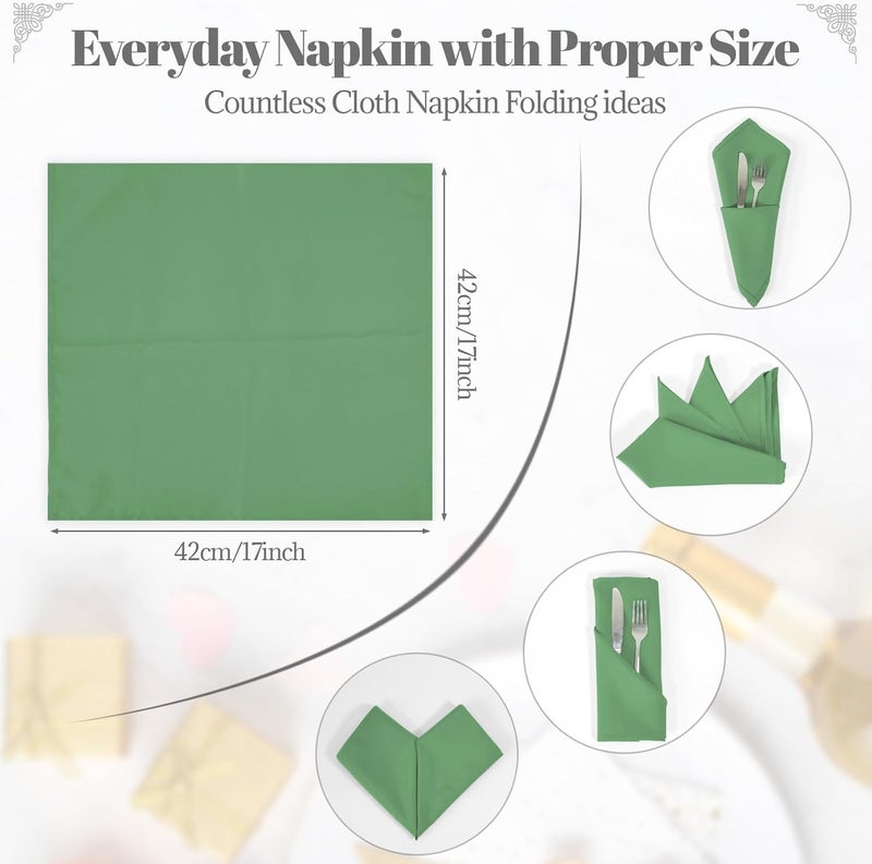 PLOYMONO Sage Green Heavy Duty Cloth Napkins - 17 x 17 Inch Solid Washable Polyester Dinner Napkins - Set of 8 Napkins with Hemmed Edges - Great for Weddings, Parties, Banquets Dinner & More - Image 4