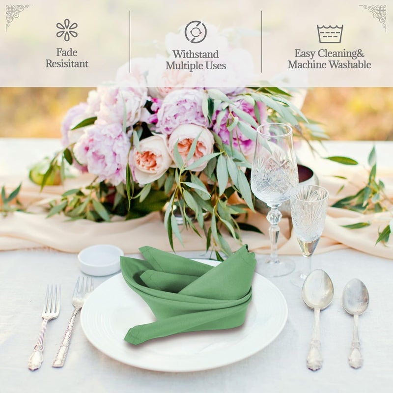 PLOYMONO Sage Green Heavy Duty Cloth Napkins - 17 x 17 Inch Solid Washable Polyester Dinner Napkins - Set of 8 Napkins with Hemmed Edges - Great for Weddings, Parties, Banquets Dinner & More - Image 2