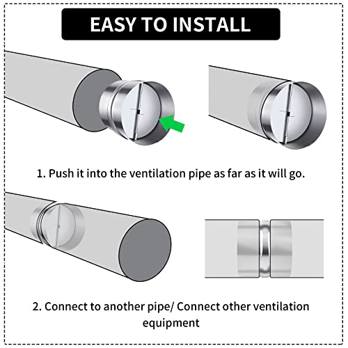 Miuwauer 6 Inch Backdraft Damper Back Draft Vent Duct Shutter Blocker, Backflow Ducting Insert One-Way Airflow Preventer with Inline Springs Loaded Folding Blades, HVAC Extractor Range Fan Hood Deflector - Image 4