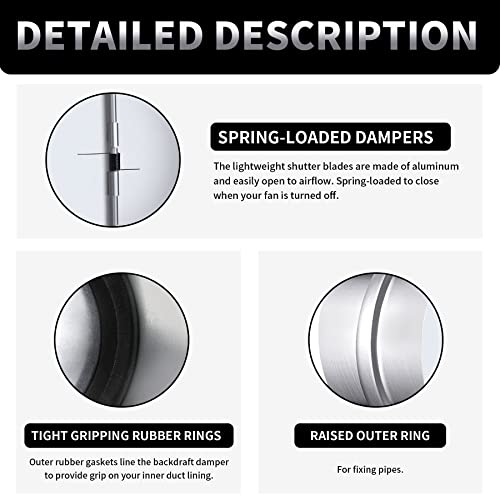 Miuwauer 6 Inch Backdraft Damper Back Draft Vent Duct Shutter Blocker, Backflow Ducting Insert One-Way Airflow Preventer with Inline Springs Loaded Folding Blades, HVAC Extractor Range Fan Hood Deflector - Image 3