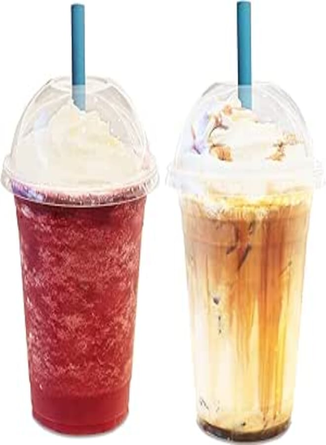 Aestleaf 16 oz Clear Plastic Cups with Dome Lids - (100 Sets) PET Disposable Plastic Cups for To Go Iced Coffee Cold Drinks, Smoothies, Milkshakes, Iced Tea, and Sodas. Plastic Party cups No Leaking