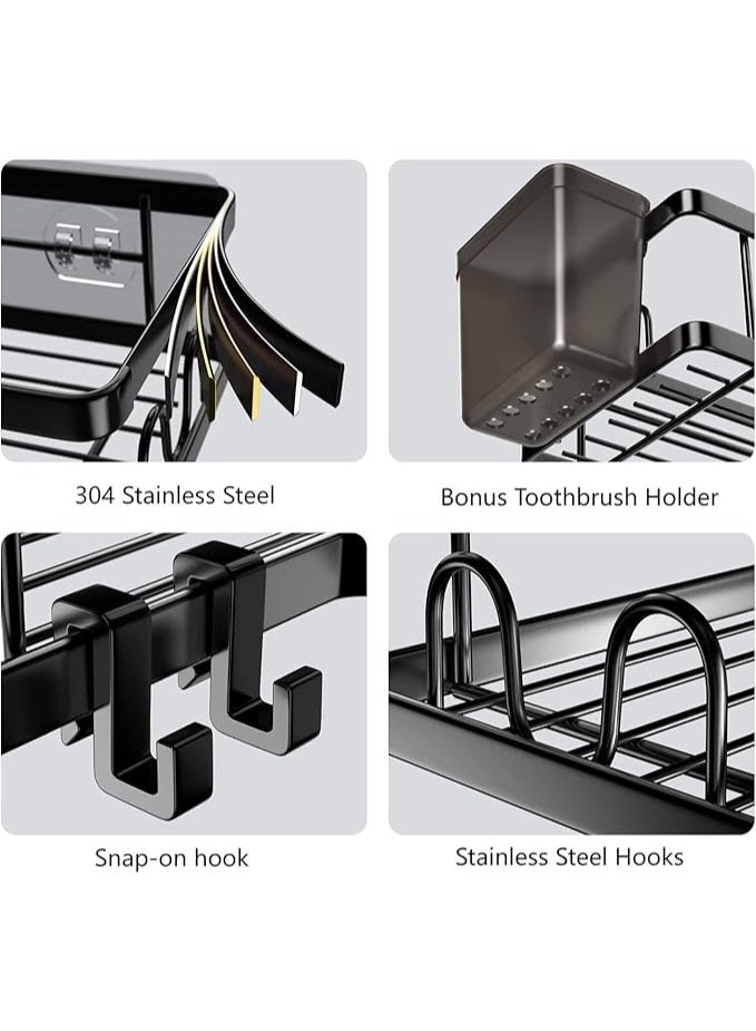 Cool Baby 2pcs Rustproof Corner Shower Caddy With Hooks, Wall Mounted Adhesive Shower Organizer Shelf, Stainless Steel Bathroom Storage Rack, No Drilling Storage Holder (Black) - Image 4