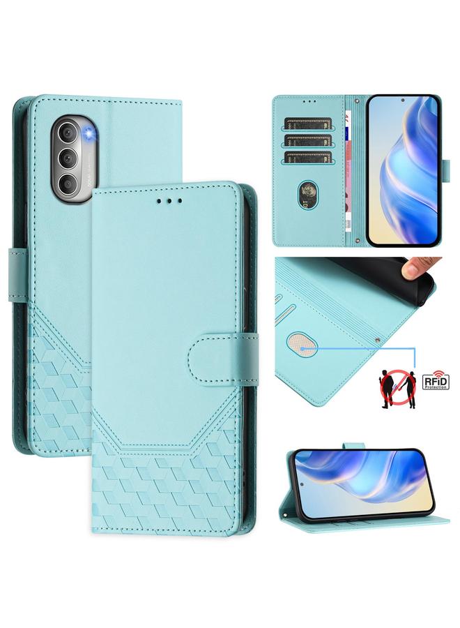 اس-توب جراب لهاتف موتورولا موتو جي 51 5G، جراب هاتف جلدي بنقش قرص العسل بتقنية RFID - Image 1