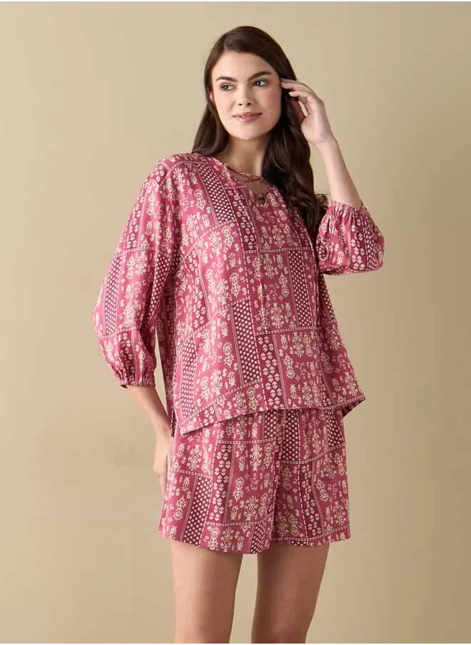 فاف All-Over Floral Print Top and Shorts Set