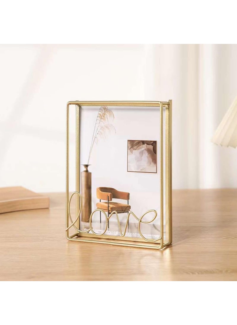 Party Supplies - Penny Wise® | Trending Slim Gold Metal Photo Frame | Wall & Table | Durable & Tarnish Resistant Gold | Eco Friendly Metal | Classy Looking Desk Accessory | Home & Office Decor | Single Piece (Love) - Image 1