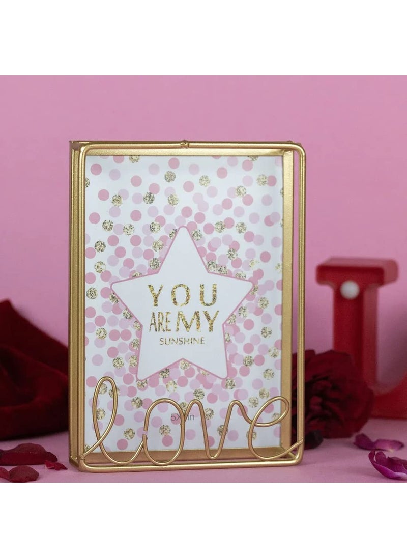 Party Supplies - Penny Wise® | Trending Slim Gold Metal Photo Frame | Wall & Table | Durable & Tarnish Resistant Gold | Eco Friendly Metal | Classy Looking Desk Accessory | Home & Office Decor | Single Piece (Love) - Image 1
