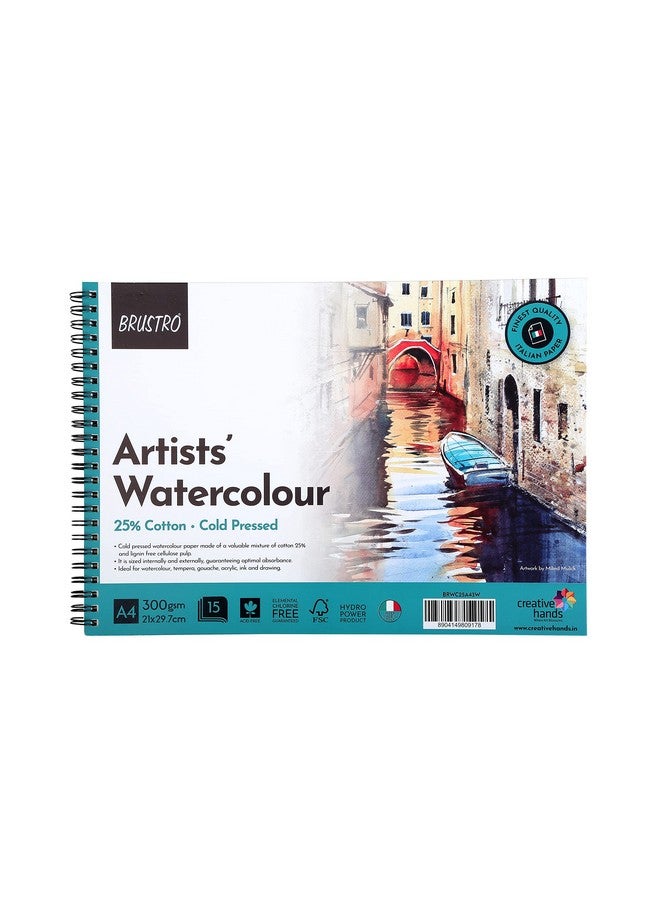 BRUSTRO دفتر ورق الألوان المائية من BRUSTRO | 300 جرام لكل متر مربع، A4، 25% قطن، مضغوط بارد | عبوة من 15 ورقة | ملزم بأسلاك، حلزوني، مثالي للرسم الاحترافي، الطلاء، الجاف والرطب، طلاب الفنون الجميلة - Image 2