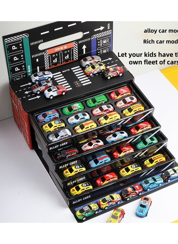 مجموعة صندوق هدايا لعبة سيارة من سبيكة قابلة للسحب مكونة من 48 قطعة، صندوق هدايا ملون للسيارة قابل للسحب مع صندوق تخزين، لعبة سيارة من سبيكة الدفع والانطلاق، سهلة الحمل والتنظيم (مناسبة لأكثر من 3 أولاد وبنات) - Image 2