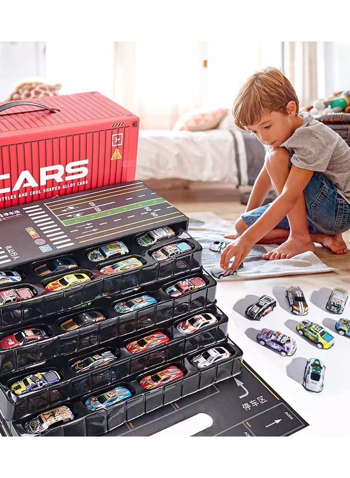 مجموعة صندوق هدايا لعبة سيارة من سبيكة قابلة للسحب مكونة من 48 قطعة، صندوق هدايا ملون للسيارة قابل للسحب مع صندوق تخزين، لعبة سيارة من سبيكة الدفع والانطلاق، سهلة الحمل والتنظيم (مناسبة لأكثر من 3 أولاد وبنات) - Image 3