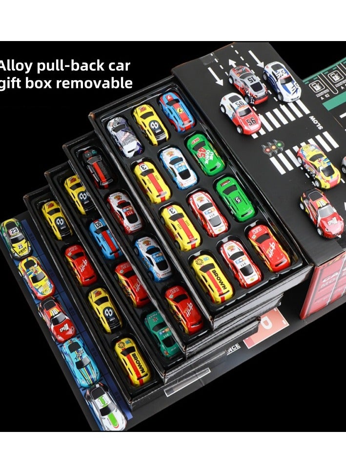 مجموعة صندوق هدايا لعبة سيارة من سبيكة قابلة للسحب مكونة من 48 قطعة، صندوق هدايا ملون للسيارة قابل للسحب مع صندوق تخزين، لعبة سيارة من سبيكة الدفع والانطلاق، سهلة الحمل والتنظيم (مناسبة لأكثر من 3 أولاد وبنات) - Image 4