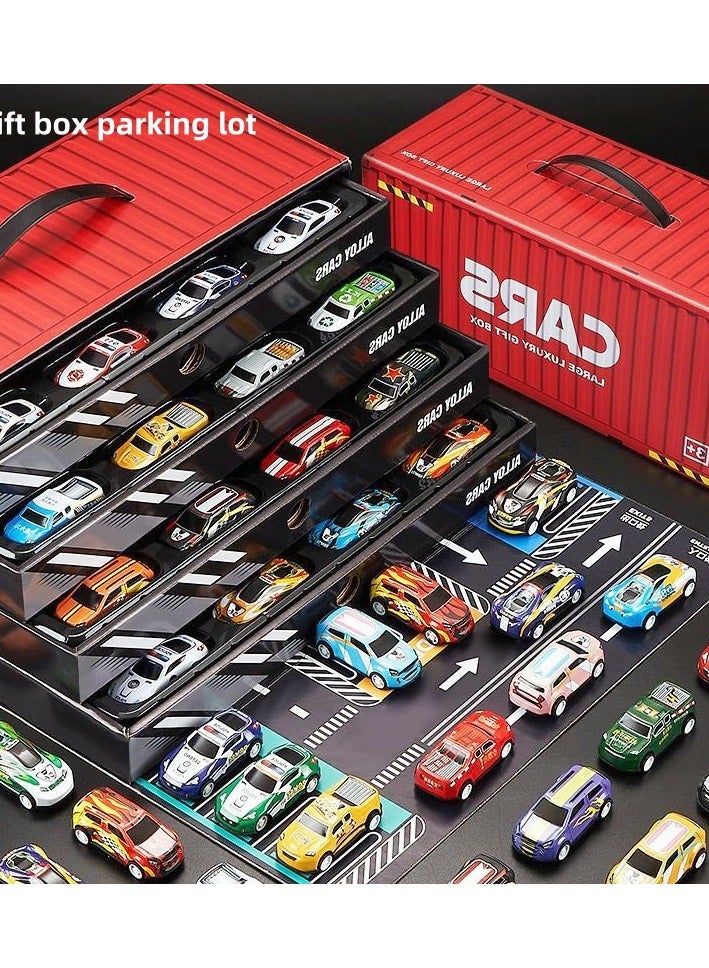 مجموعة صندوق هدايا لعبة سيارة من سبيكة قابلة للسحب مكونة من 48 قطعة، صندوق هدايا ملون للسيارة قابل للسحب مع صندوق تخزين، لعبة سيارة من سبيكة الدفع والانطلاق، سهلة الحمل والتنظيم (مناسبة لأكثر من 3 أولاد وبنات) - Image 5