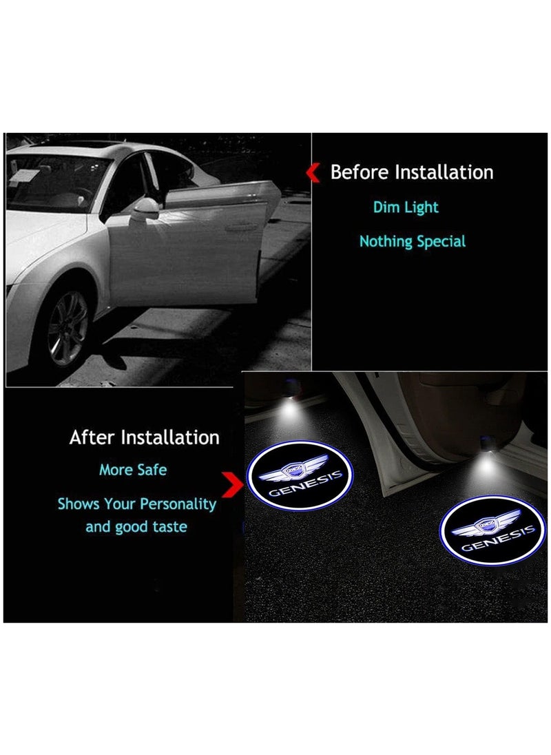 2Pcs Universal Wireless Car Door Logo Light LED HD Welcome Courtesy Ghost Shadow Projector Lamp – Compatible with Genesis and Most Car Models