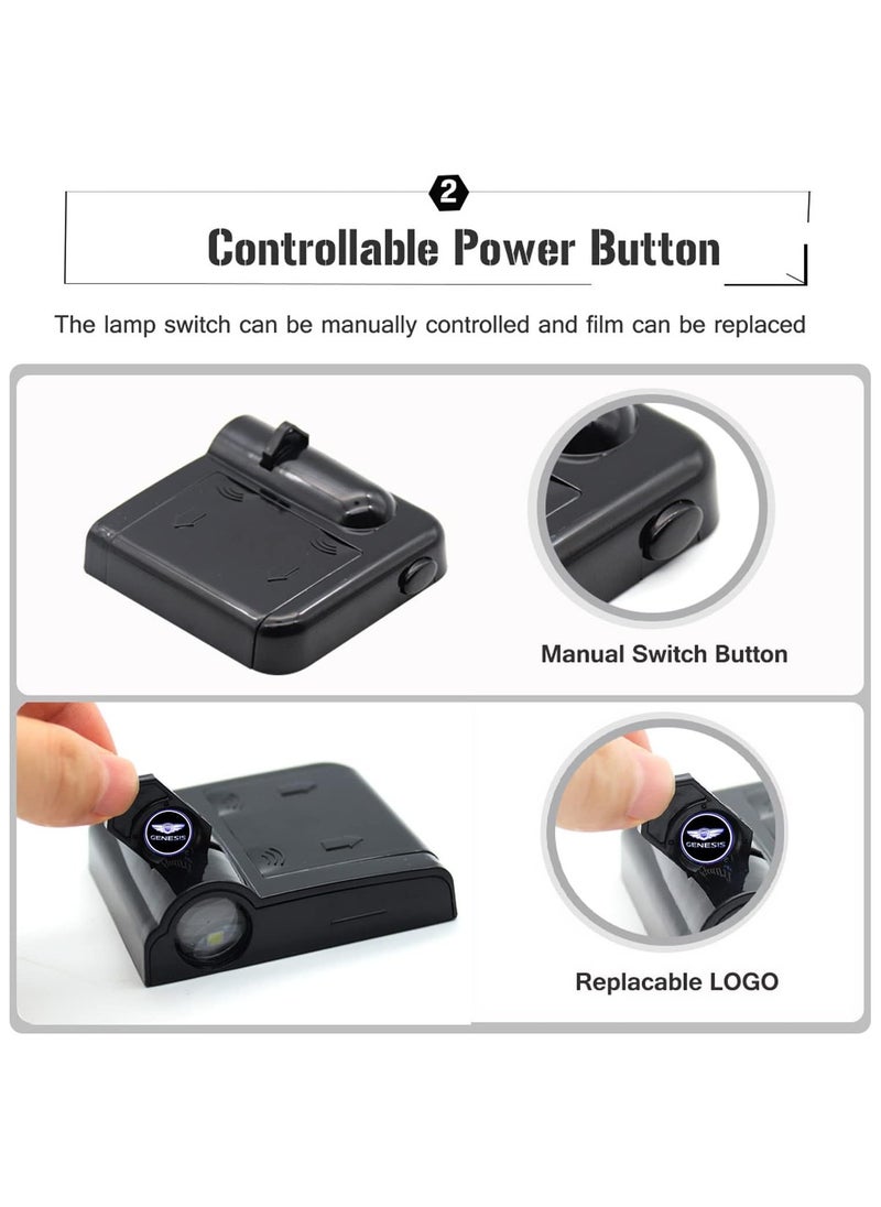 2Pcs Universal Wireless Car Door Logo Light LED HD Welcome Courtesy Ghost Shadow Projector Lamp – Compatible with Genesis and Most Car Models