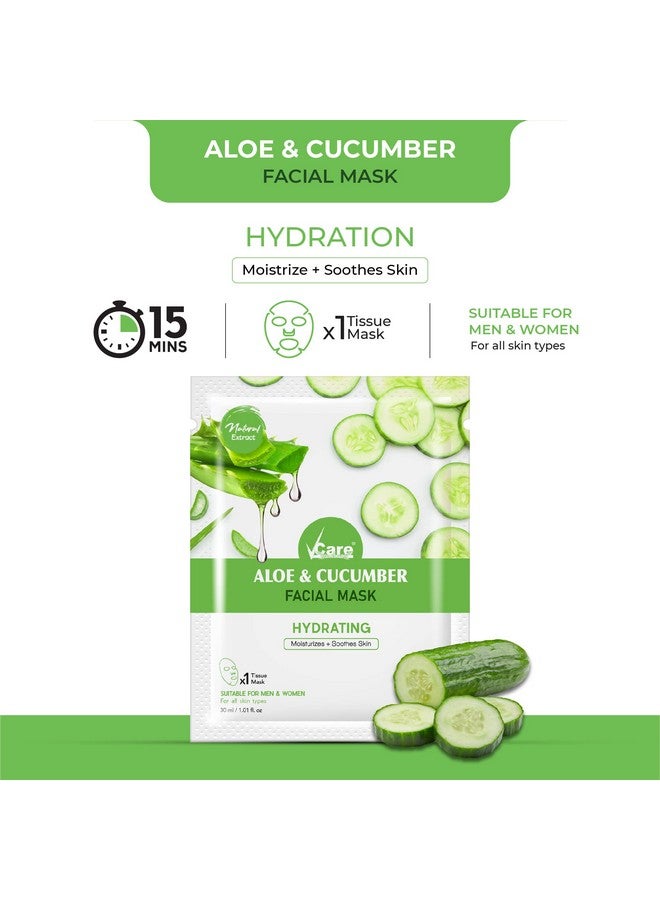 VCare Aloe Vera Gel And Aloe & Cucumber Facial Mask Sheet For All Skin Type Women & Men Combo - Image 5