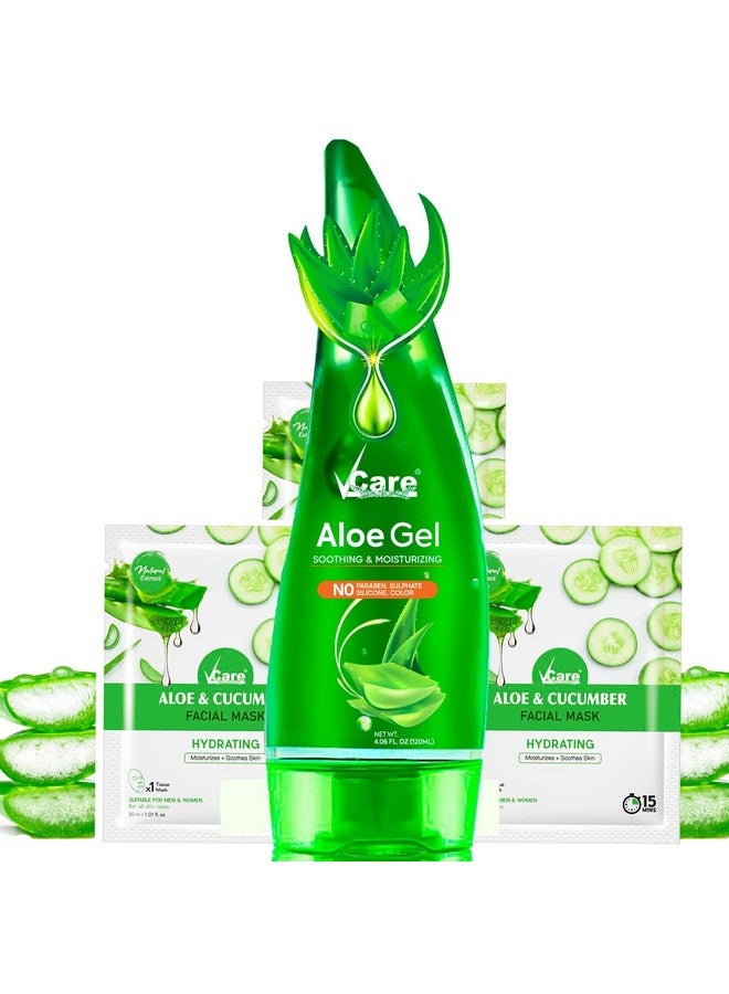 VCare Aloe Vera Gel And Aloe & Cucumber Facial Mask Sheet For All Skin Type Women & Men Combo - Image 1
