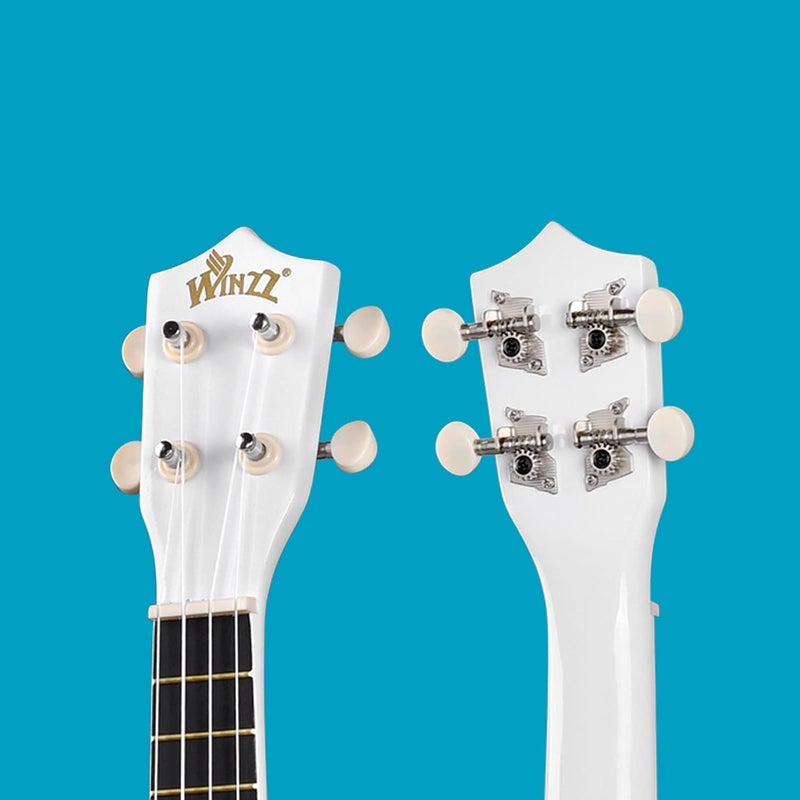 وينز مجموعة Soprano Ukulele للمبتدئين مع حقيبة ناعمة، موالف قابل للفصل، أوتار إضافية، معول، حزام، ملصقات الحنق، بطاقة الأوتار، قطعة تلميع، أبيض - Image 5