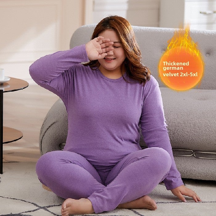 Warm underwear ladies winter thick fat mm220 kg middle-aged mother long sleeve pants two warm clothes 8888# [Light Purple]]
