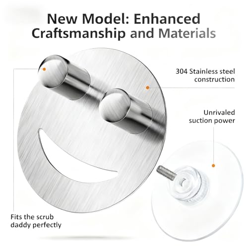 Yoshiky Stainless Steel Smiley Face Dish Sponge Holder, Silver Sink Caddy Organizer Storage with Suction Cup for Kitchen, Kitchen Sink Accessories Decor Scrubber Holder with Gift Box - Image 2