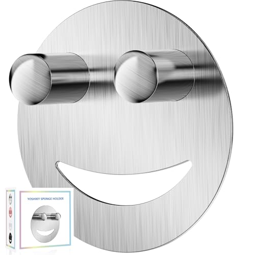Yoshiky Stainless Steel Smiley Face Dish Sponge Holder, Silver Sink Caddy Organizer Storage with Suction Cup for Kitchen, Kitchen Sink Accessories Decor Scrubber Holder with Gift Box - Image 1