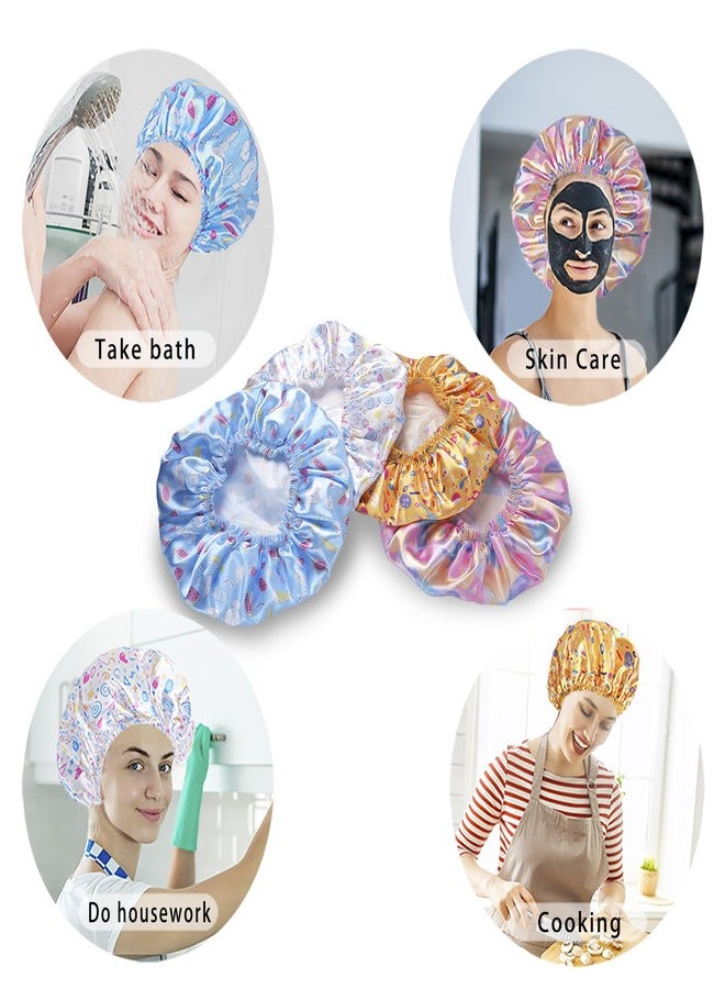CHFONG 4 PCS Shower Cap for Women, Elastic and Reusable Bath Caps, Double Layers Shower Caps Reusable Waterproof, Bathing Shower Caps, Environmental Bath Hair Protection Cap - Watermelon - Image 4