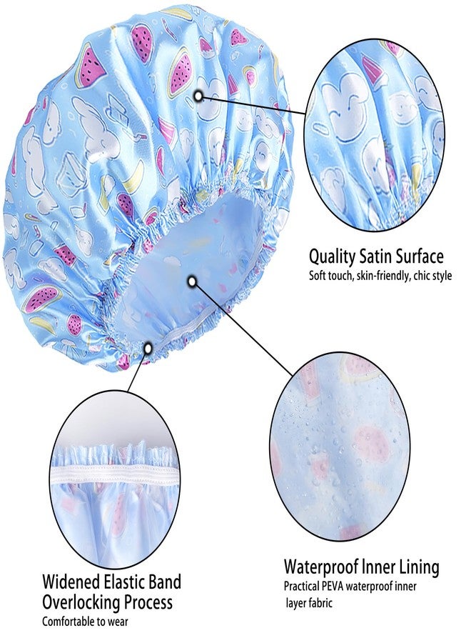CHFONG 4 PCS Shower Cap for Women, Elastic and Reusable Bath Caps, Double Layers Shower Caps Reusable Waterproof, Bathing Shower Caps, Environmental Bath Hair Protection Cap - Watermelon - Image 5