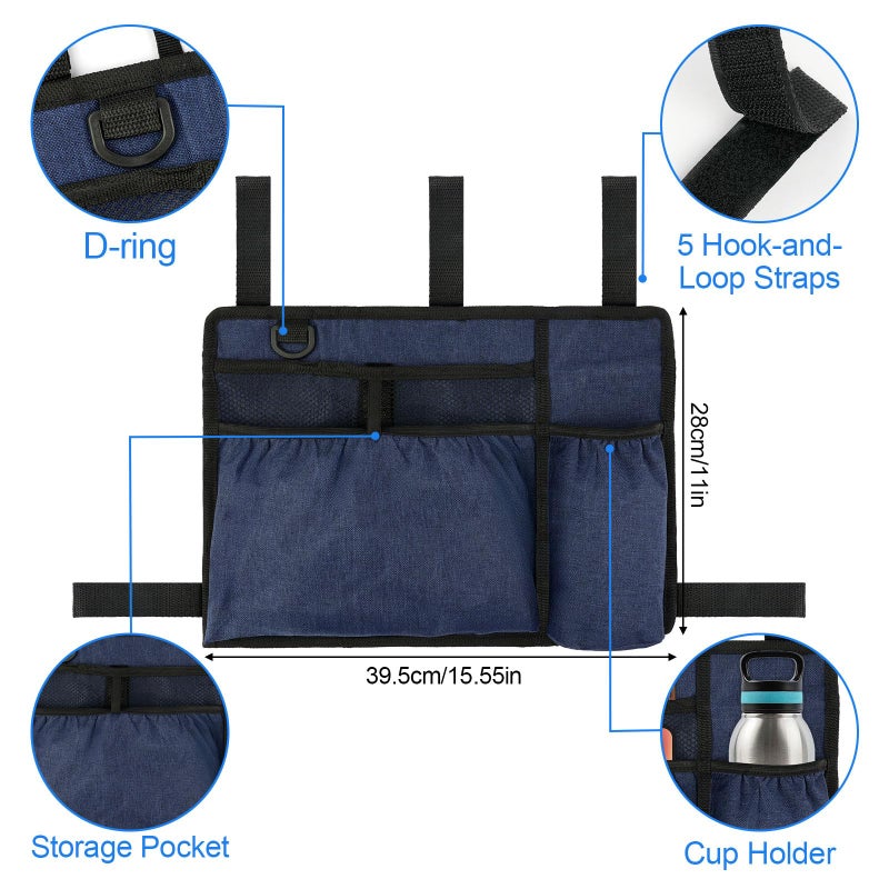 Okxiri Walker Bag Basket with Cup Holder for Folding Walker Accessories for Seniors Elderly, Handicap, Foldable & Water Resistant Walker Storage Bags with Big Capacity - Dark Blue - Image 2