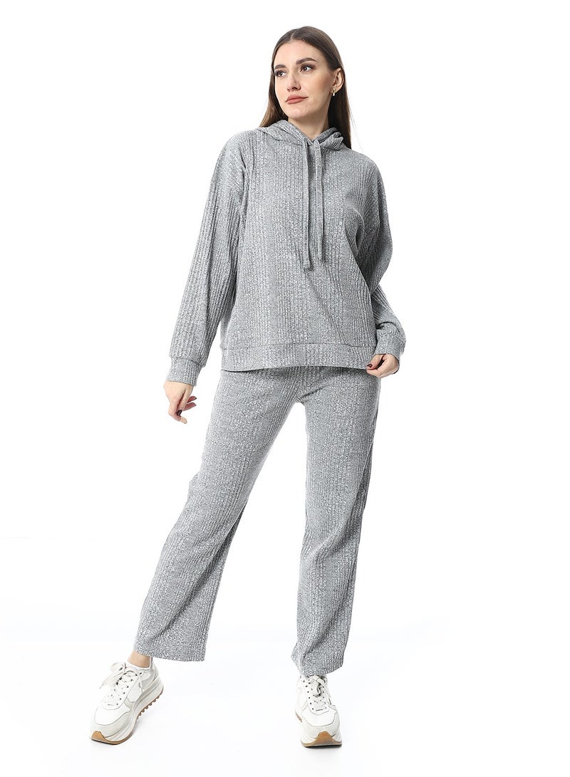 Andora Slip On Hooded Ripped Pants Set_Light Grey - Image 1