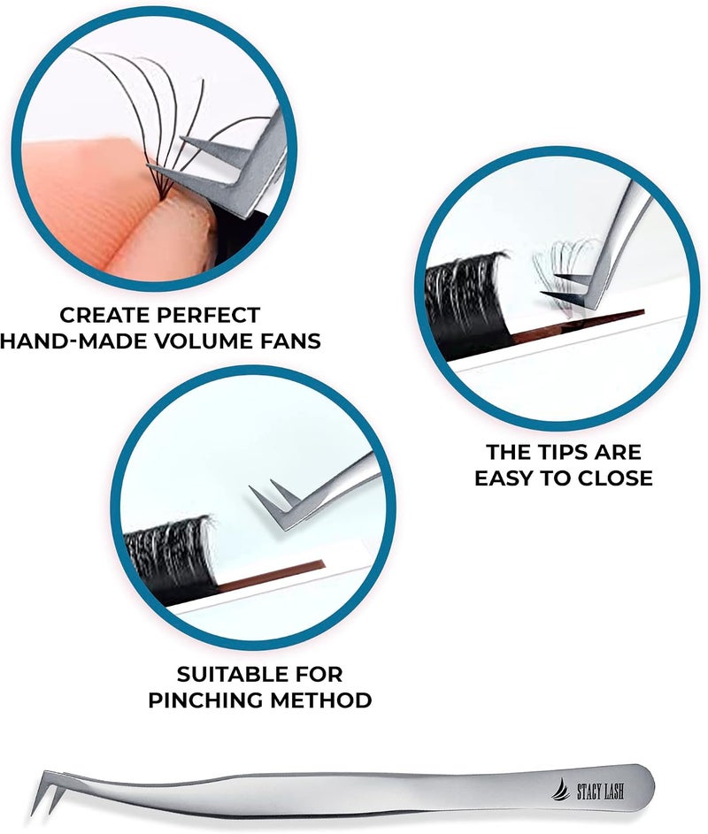 Stacy Lash STL-6 Eyelash Extension Tweezers/Precision Tool for False Lashes Application & Premade Fans/Supplies for Volume Extensions/Curved Tweezer Tip/Beauty Accessories/Eyelashes Tools - Image 5
