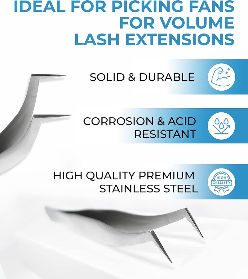 Stacy Lash STL-6 Eyelash Extension Tweezers/Precision Tool for False Lashes Application & Premade Fans/Supplies for Volume Extensions/Curved Tweezer Tip/Beauty Accessories/Eyelashes Tools - Image 3