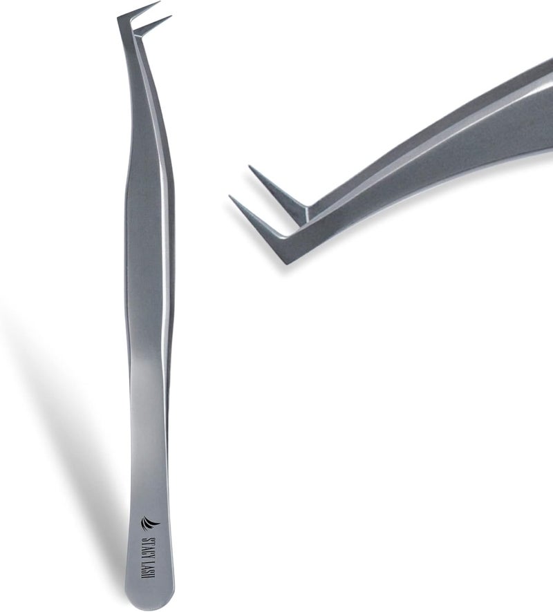 Stacy Lash STL-6 Eyelash Extension Tweezers/Precision Tool for False Lashes Application & Premade Fans/Supplies for Volume Extensions/Curved Tweezer Tip/Beauty Accessories/Eyelashes Tools - Image 1