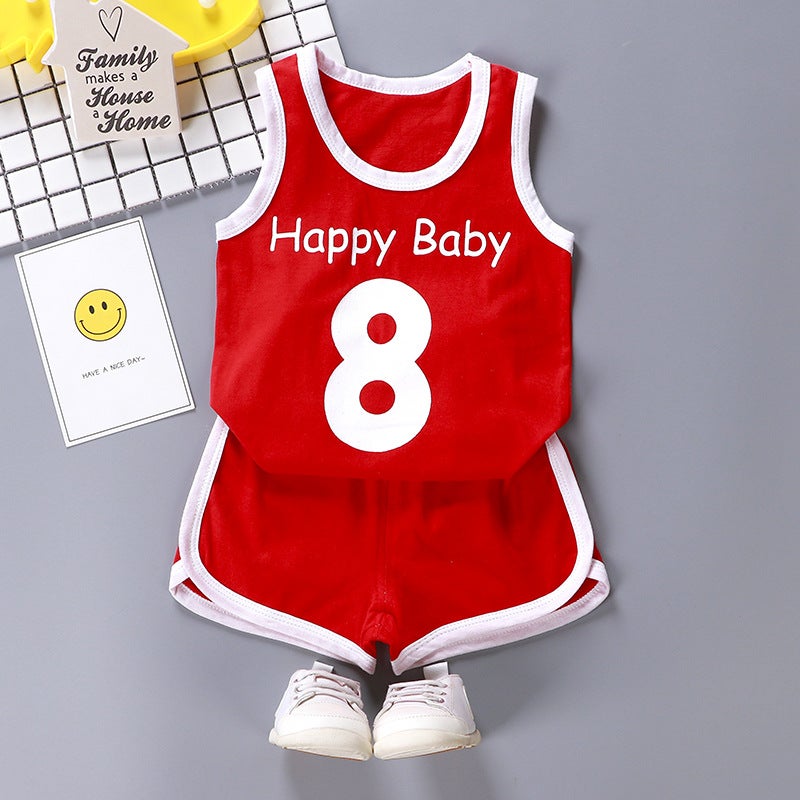 2023 Kids Summer Thin Short Sleeve Set Vest-Red 8 
