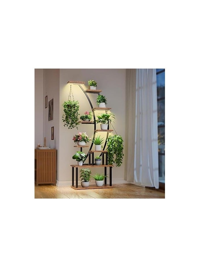 Royal Polar 9-Tier Metal Plant Stand with Grow Lights, 63" Tall Indoor Plant Shelf Stand for Multiple Plants, Curved Display Rack for Living Room & Patio  - Image 1