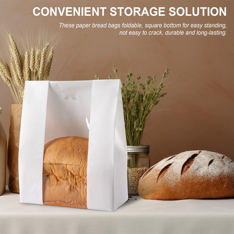 Hoewina 25Pcs Paper Bread Bags  Large Sourdough Bread Bags For Homemade Bread Bakery Storage With Window  Includes 25Pcs Label Seal Stickers (13.7X8.3X3.5 Inch  White) - Image 3