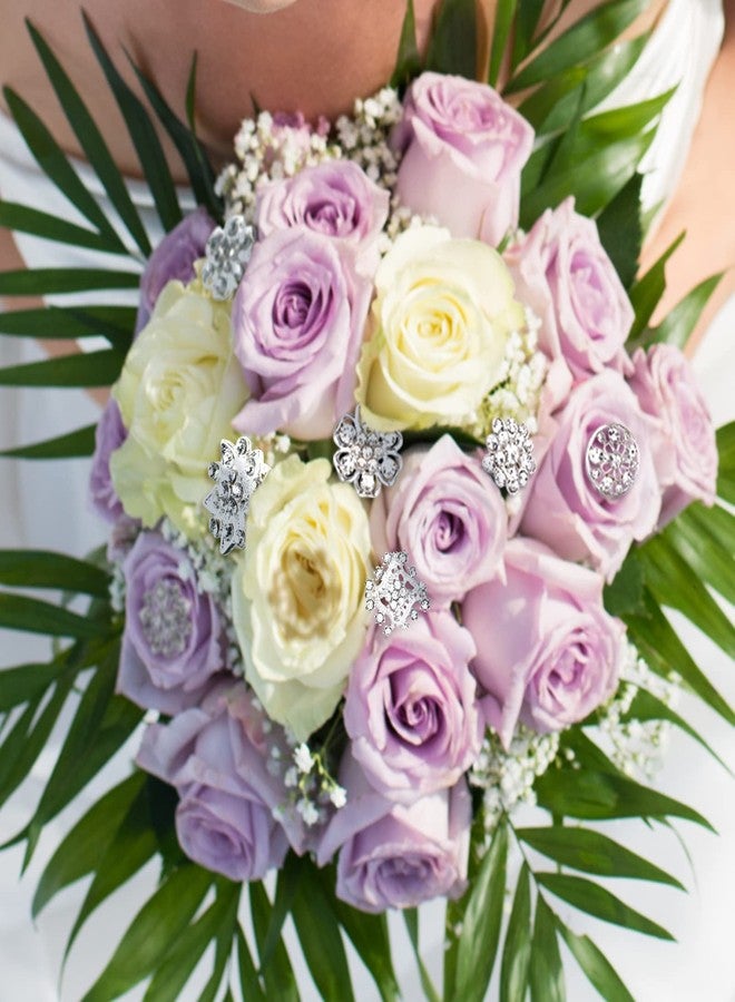 Mtlee 36 Pieces Clear Rhinestone Brooches for Crafts Crystal Flower Brooch Pins with Rhinestones Silver Bulk Brooches Jewelry for Woman Flower Lapel Badge Pins DIY Wedding Bouquet Broaches Kit (Silver) - Image 3