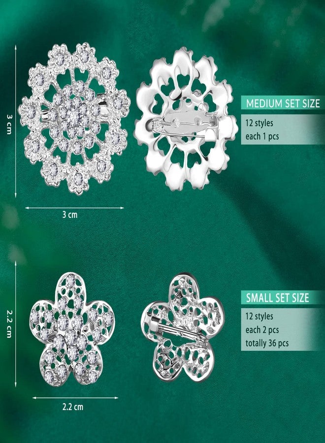 Mtlee 36 Pieces Clear Rhinestone Brooches for Crafts Crystal Flower Brooch Pins with Rhinestones Silver Bulk Brooches Jewelry for Woman Flower Lapel Badge Pins DIY Wedding Bouquet Broaches Kit (Silver) - Image 4