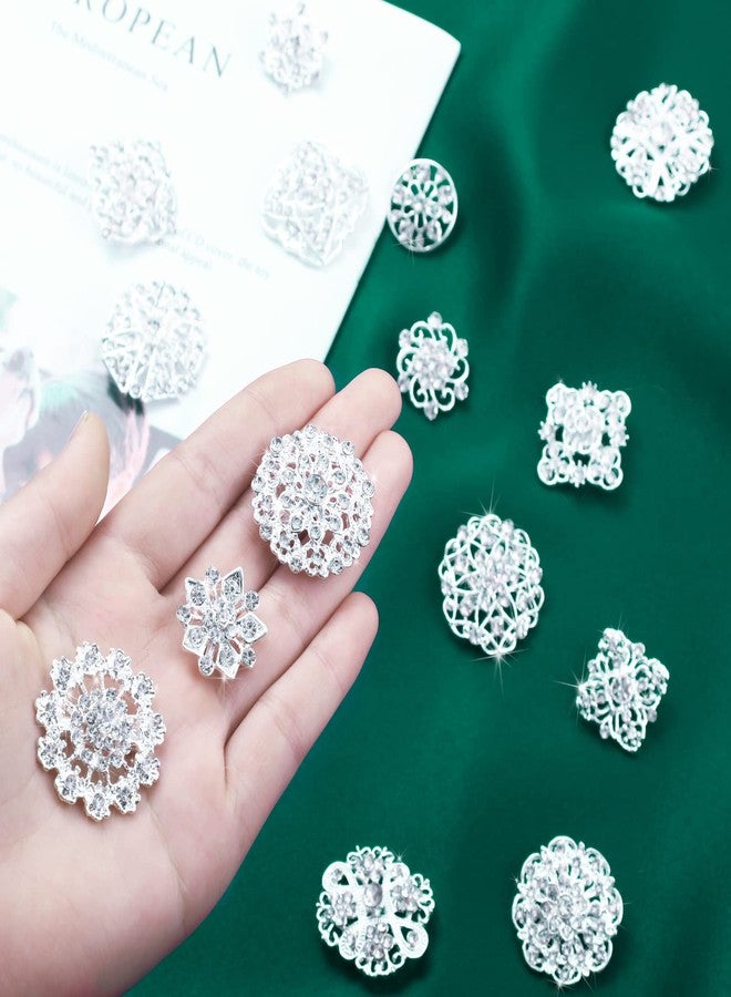 Mtlee 36 Pieces Clear Rhinestone Brooches for Crafts Crystal Flower Brooch Pins with Rhinestones Silver Bulk Brooches Jewelry for Woman Flower Lapel Badge Pins DIY Wedding Bouquet Broaches Kit (Silver) - Image 5