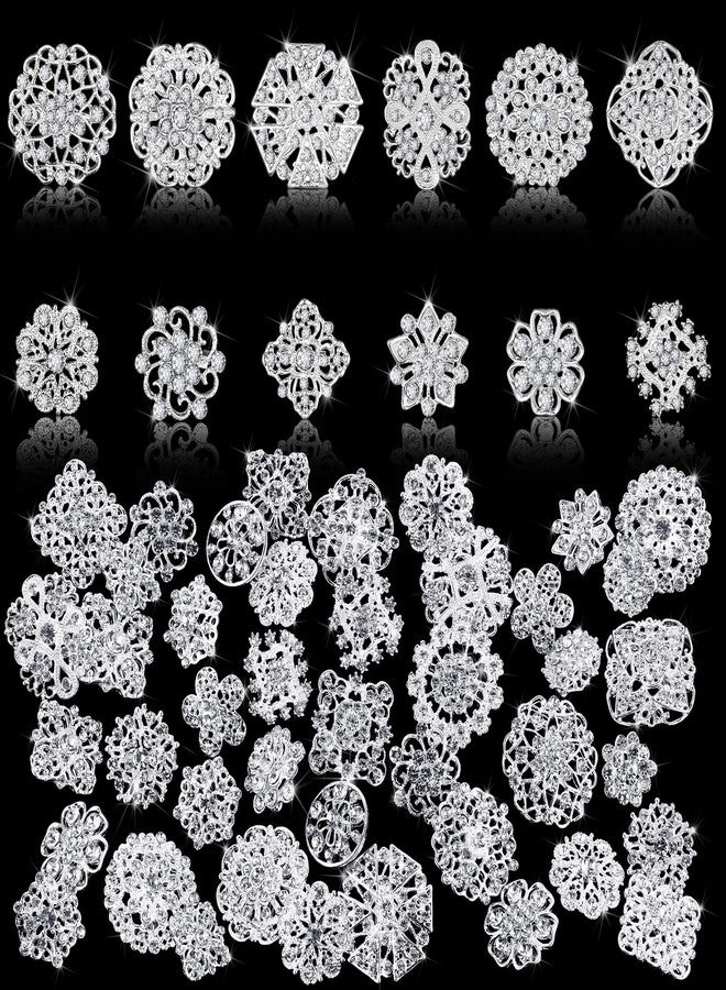 Mtlee 36 Pieces Clear Rhinestone Brooches for Crafts Crystal Flower Brooch Pins with Rhinestones Silver Bulk Brooches Jewelry for Woman Flower Lapel Badge Pins DIY Wedding Bouquet Broaches Kit (Silver) - Image 2