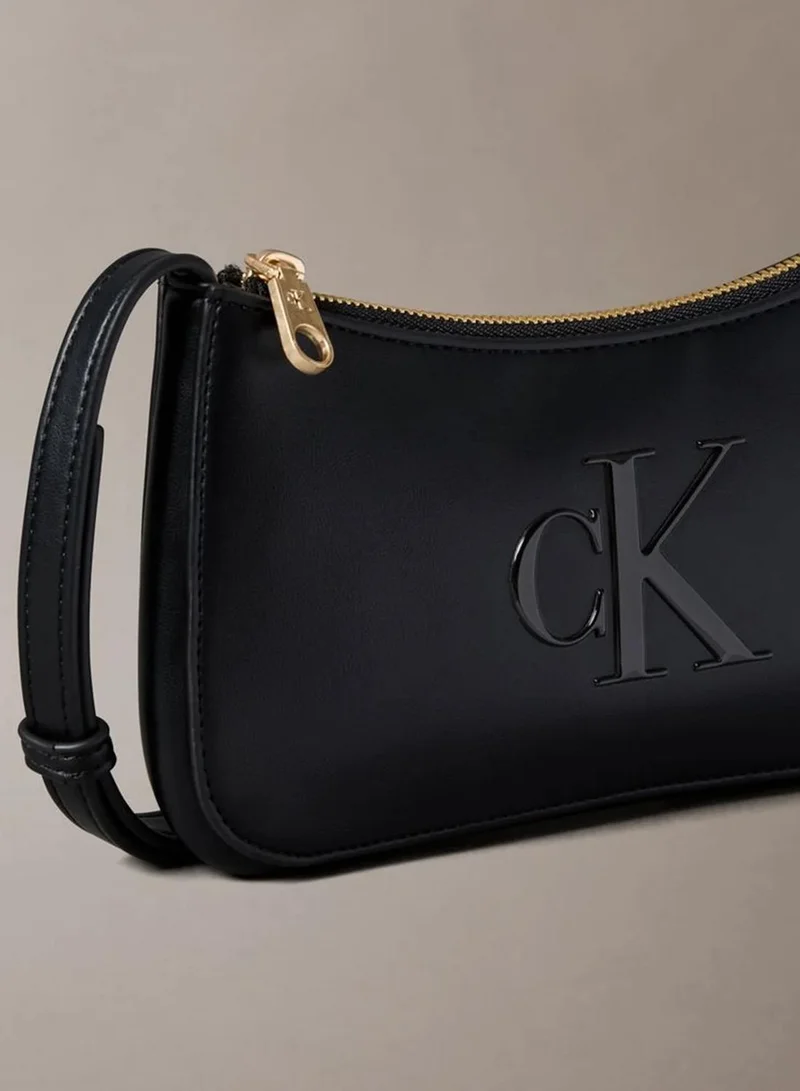 Calvin Klein Black Embossed Monogram Mini Shoulder Bag for Women | Best Price UAE