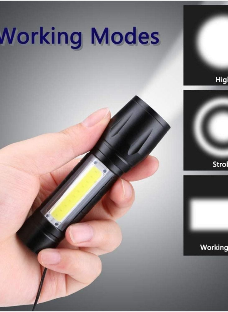 Generic - Gabriel T6 + COB 2 Mini LED Flashlight with 3 Lighting Modes - Built-in Battery, Zoom In/Out Flashlight with USB Cable - Image 1