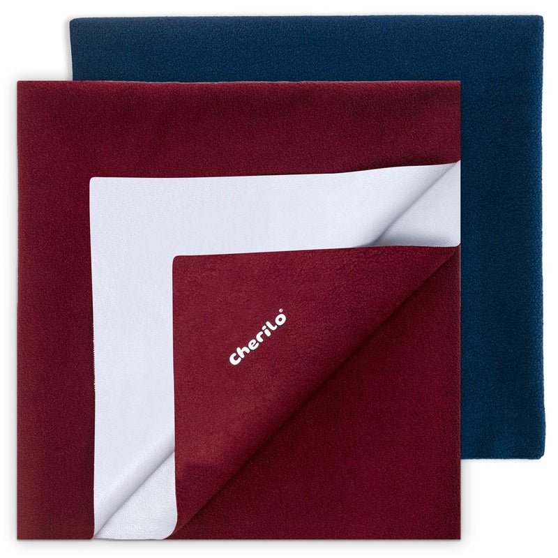 Cherilo Waterproof Baby Bed Protector Sheet Combo, Small 50x70 cm (Maroon + Navy Blue) - Image 1
